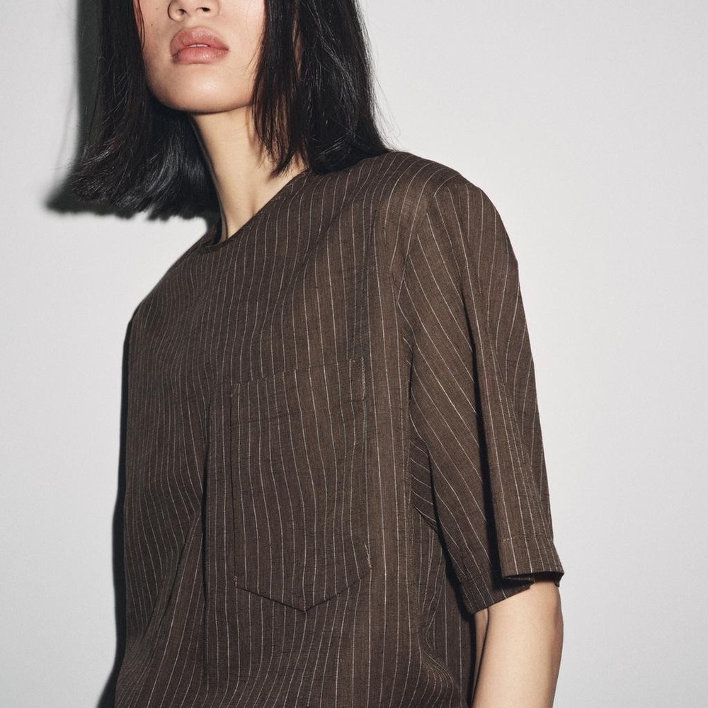 ZARA Brown Pinstripe Women's Tee